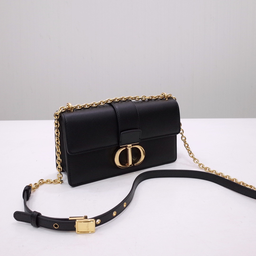 30 Montaigne East-West Bag with Chain Black Calfskin